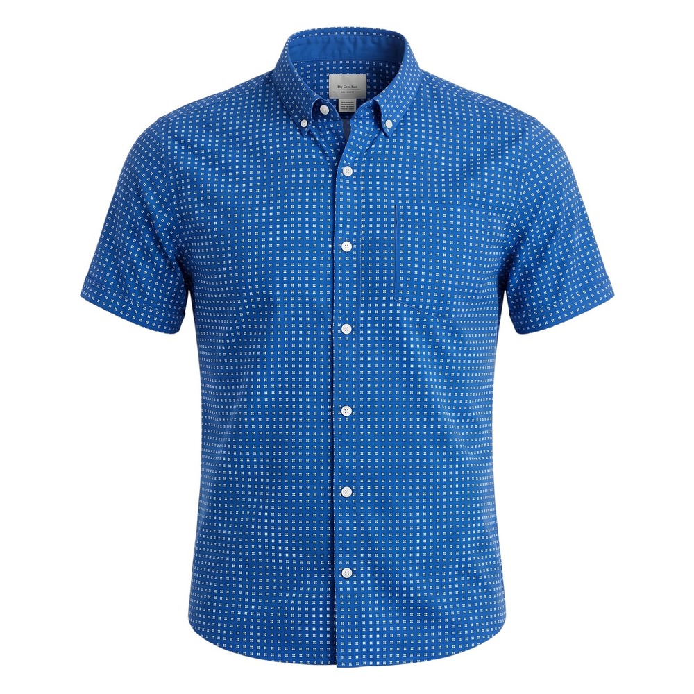 Six Lincoln Mens Blue White Geometric Cross Short Sleeve Cotton Shirt 2X EUC